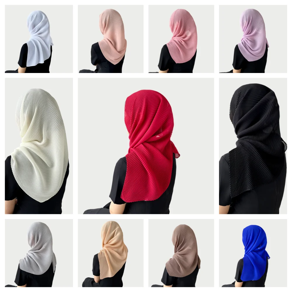 Elastischer, weicher Wickel-Chiffon-Haarschal, Haarband, schlankes, einfarbiges Bandana, eleganter Rhombus-Plissee-Seidenschal für Mädchen