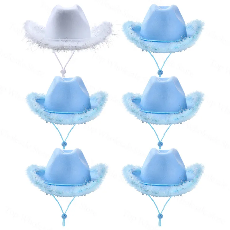 6-48Set Cowboyhoed Bulk Bruiloft Vrijgezellenfeest Hoeden Brede Rand Veer Westerse Cowgirl Hoeden voor Vrouwen Mannen Party kostuum Caps