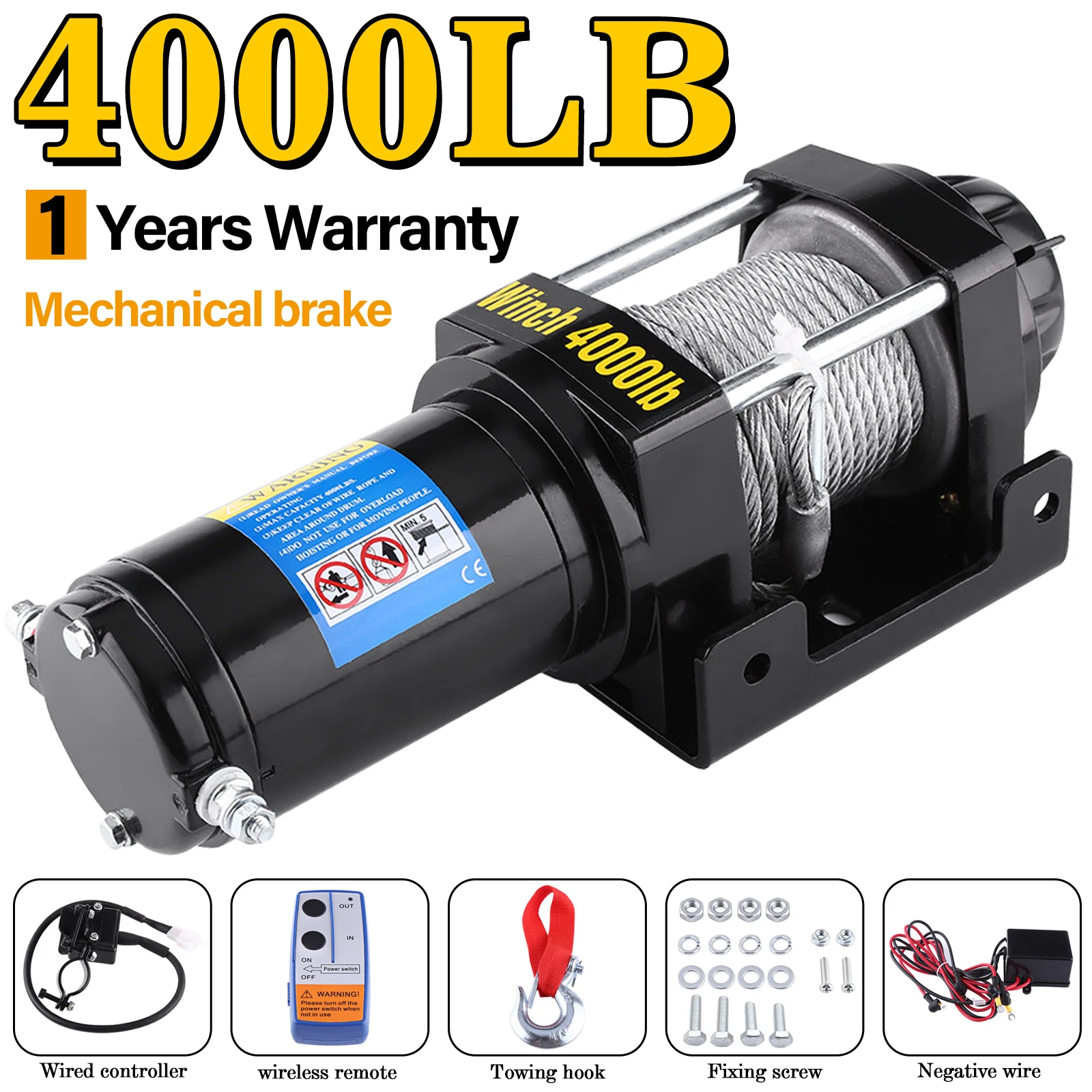 Kit verricello di recupero elettrico da 4000 libbre ATV rimorchio camion auto DC 12V telecomando un anno di garanzia commerciale con alta qualità