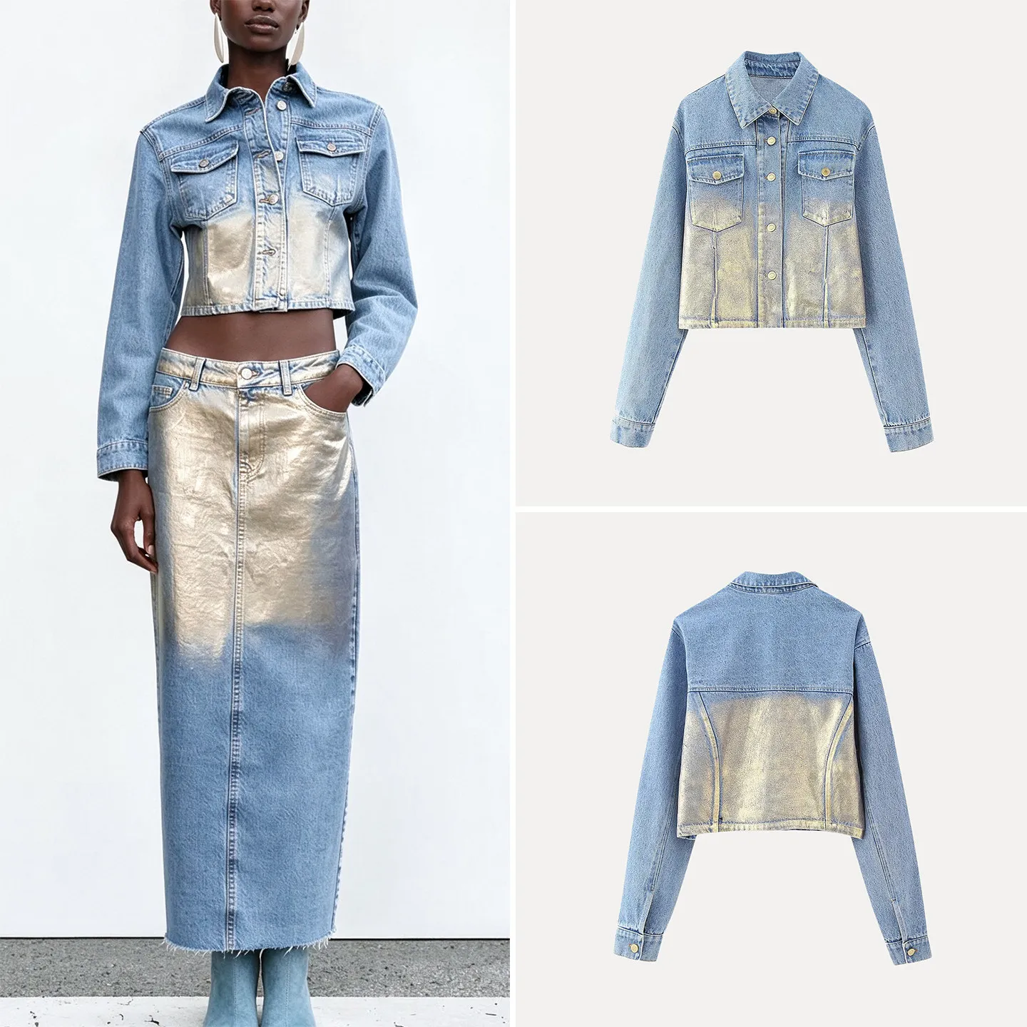 Metallic Short Denim Jacket Women's Fashion Autumn 2026 New Arrival ZADATA Standard Fit Short Outerwear Female