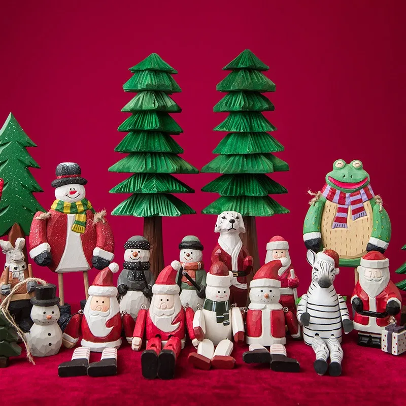 

Деревянный рождественский набор украшений ручной работы, креативные елочные украшения, праздничный декор столешницы, уникальный праздничный подарок для дома и детей