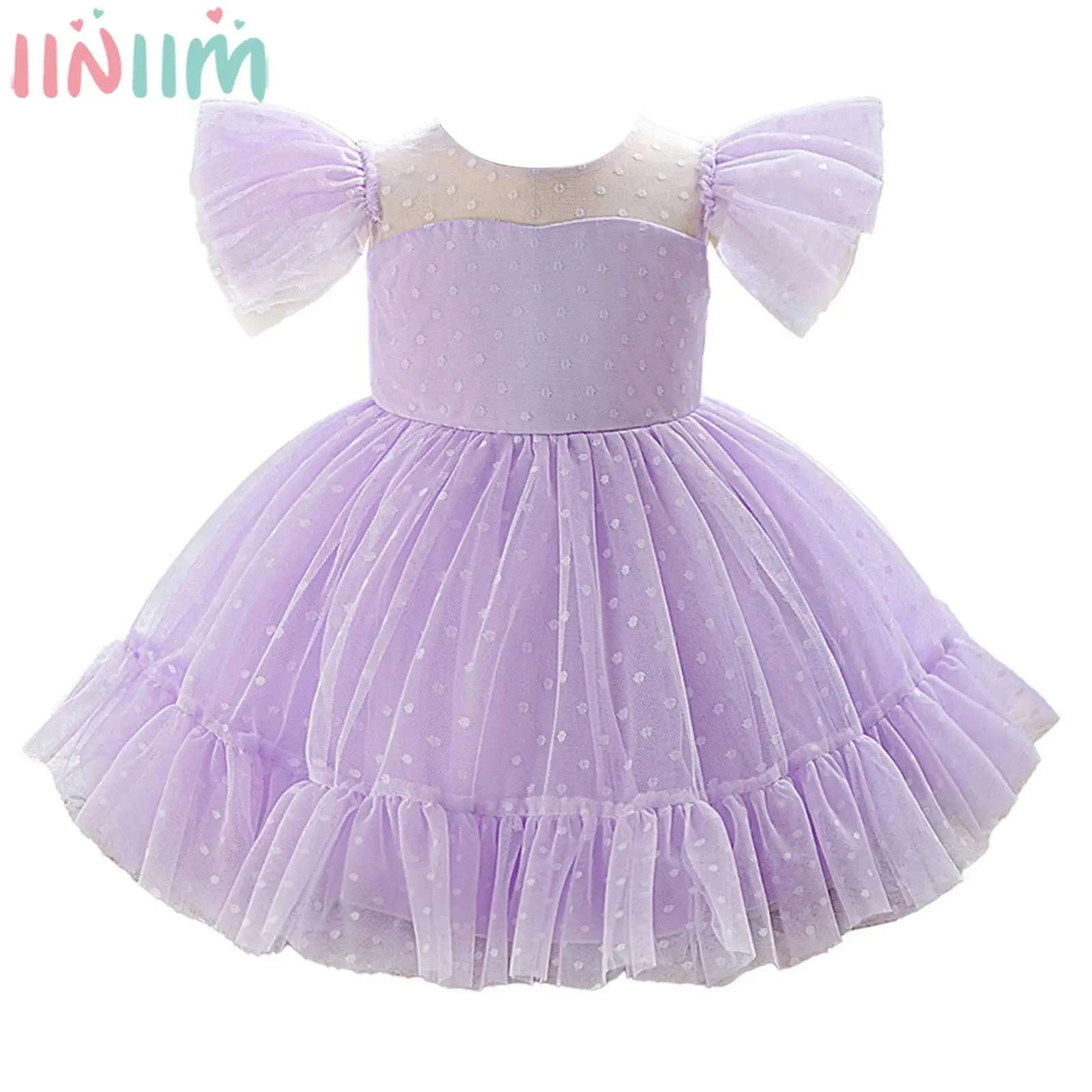 

Toddler Girls Tulle Princess Dress Fly Sleeve Polka Dot Tutu Mesh Ball Gown for Birthday Party Wedding Banquet Prom Photography
