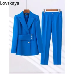 High Quality  Work Wear Formal 2 Piece Set Female Blazer Jacket And Trouser Pant Suit Ladies Green Blue Apricot Women Business