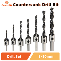 ExactBit 3mm-10mm HSS Countersunk Drill Bit Set Reamer Woodworking Chamfer Drill Counterbore Pliot Hole Cutter Screw Hole Drill