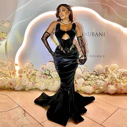 Velvet Mermaid Prom Dresses With Detachable Sleeves Wedding Party Gowns Slit vestidos de noche Aso Ebi Women Evening Dress