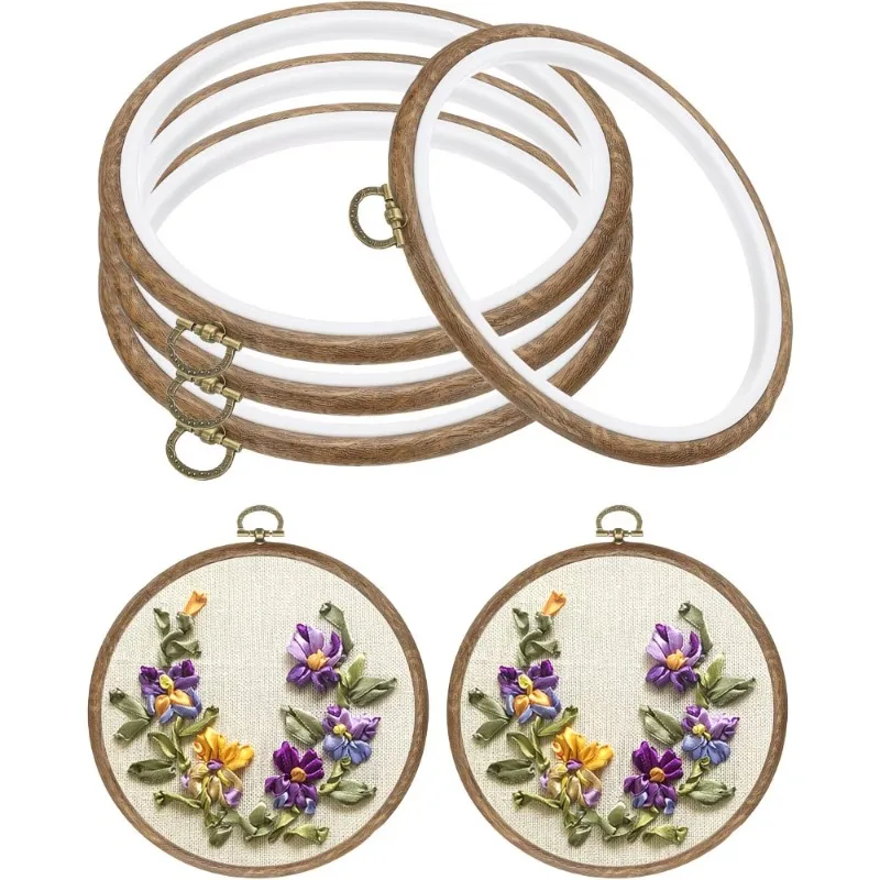 

5/10/15pcs Round Embroidery Hoop Set with Faux Wood Design for DIY Embroidery Cross-Stitching Hanging Decorations Display Items