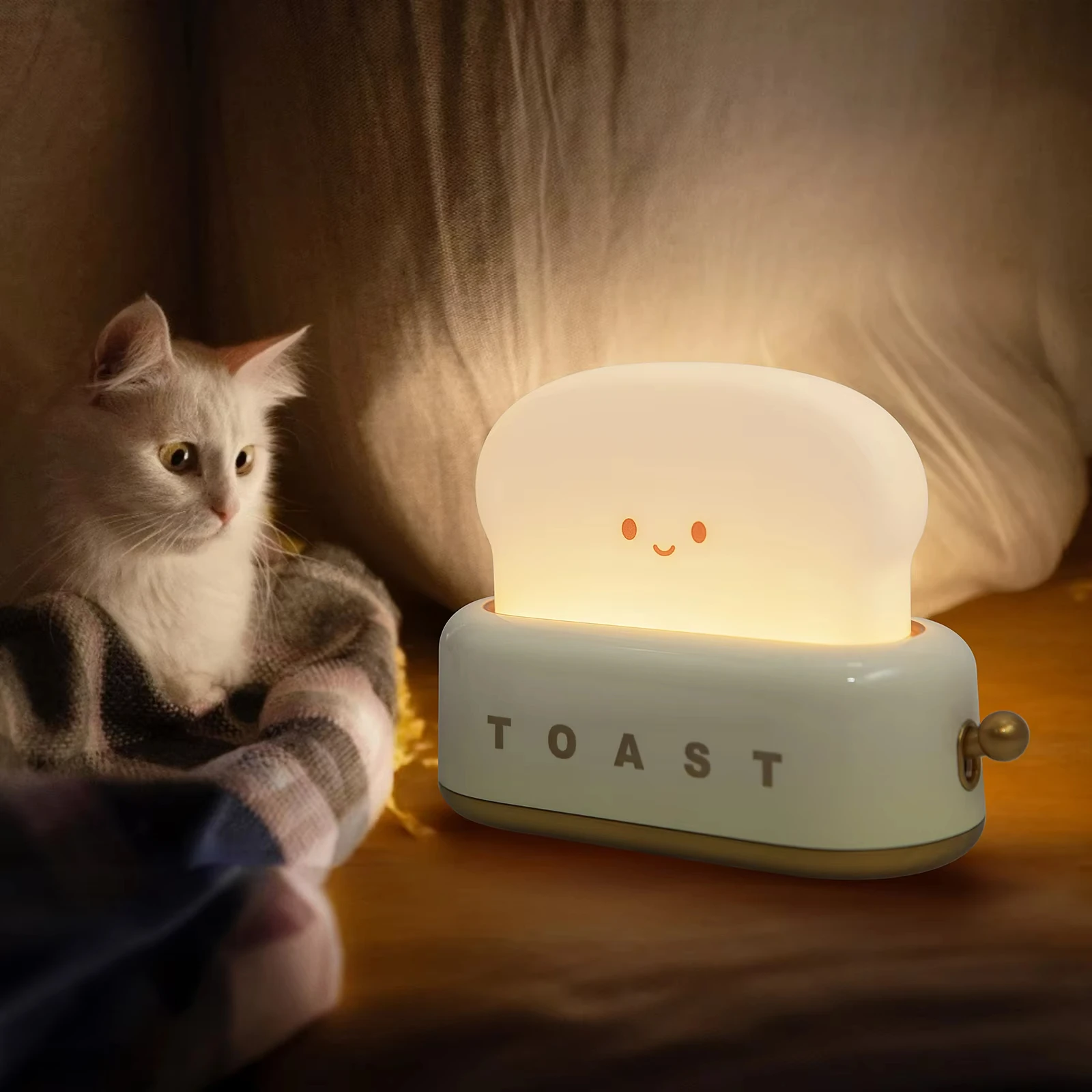 

Cute Toast LED Night Lights Dimmable USB Powered Desk Lamp Bedroom Decorative Night Light