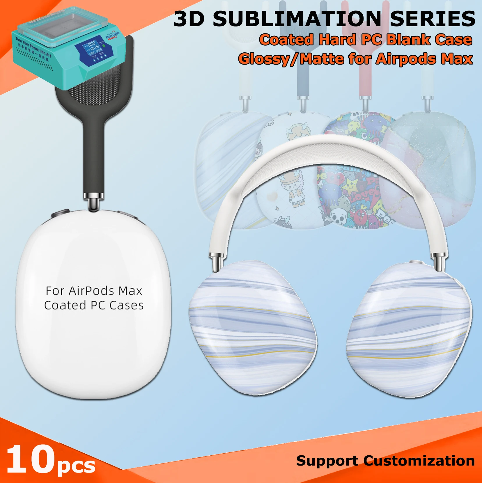 Fonlyu 10pcs Hard PC Single Layer Blank Cases for Airpods Max Protective Cover for 3D Sublimation Heat Tranfer Machine Material