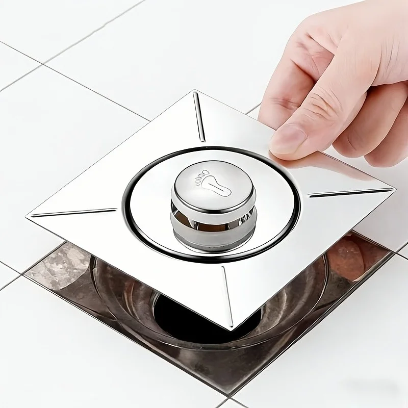1/2 Piece Set Bathroom Drain Copper Core Stainless Steel Anti-Odor Seal Cover for Sewer Pipes, Anti-Odor Universal Press-Type Foot Pedal Bounce Core