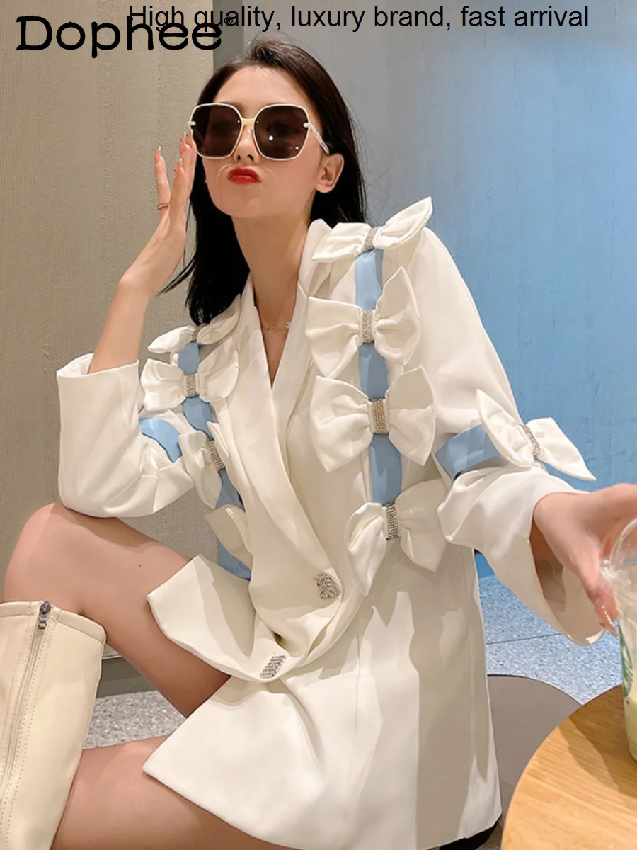 

Office Elegant Bow Ladies White Suit Jacket Women 2023 New Spring Clothes Loose Slimming Single-Breasted Blazer Coat Outer Wear