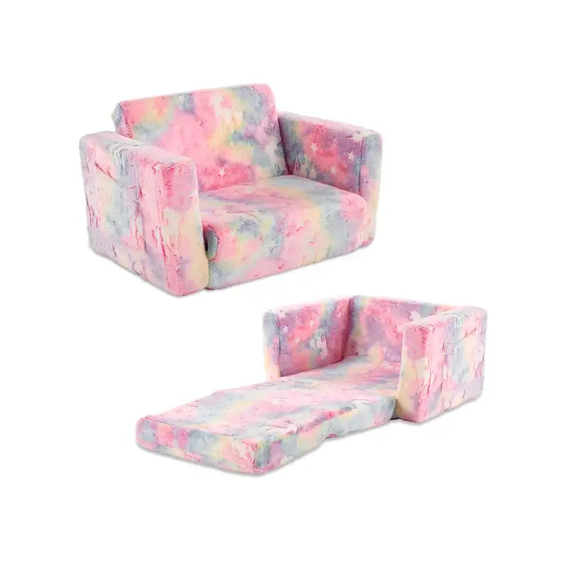 

Glow in the Dark Kids Foldable Sofa Bed All Sponge Single Chaise Lounge Pink Unicorn Flannel Cover