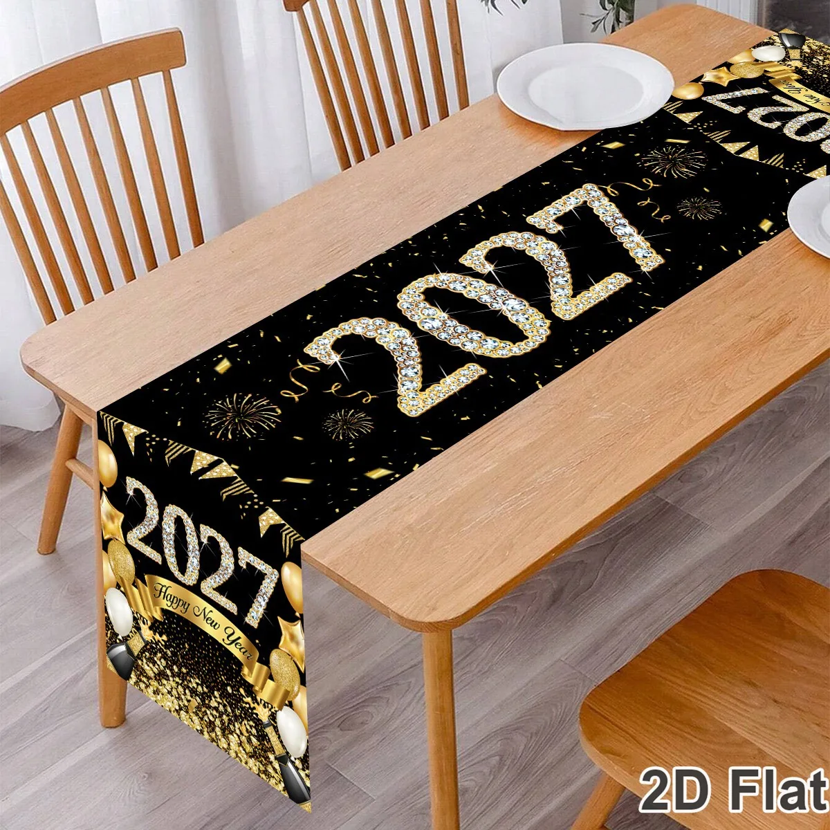2027 Happy New Year Table Runner 35*180cm Polyester Table Flag New Year Eve Party Dining Table Decor New Year Decorations 2027