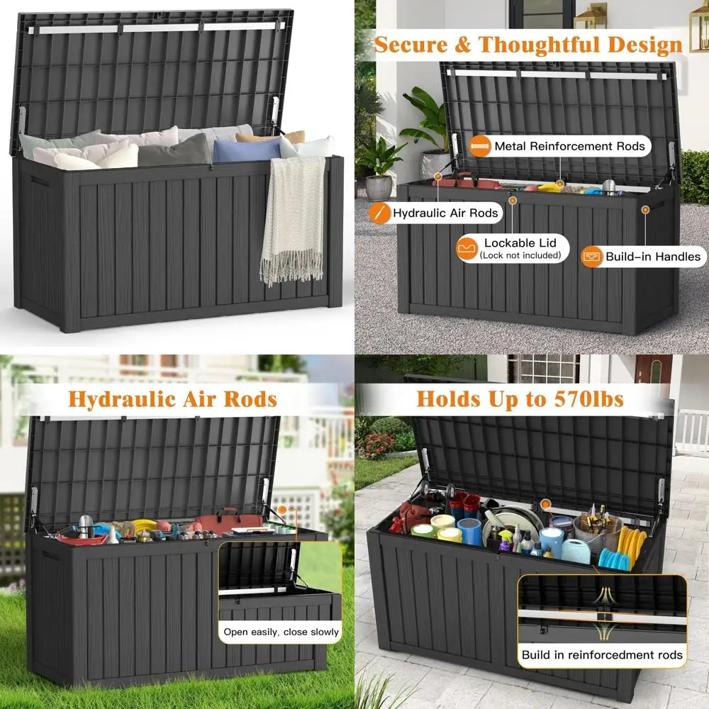 กล่องเก็บของกลางแจ้งกันน้ำ - ความจุ 150 แกลลอน, กล่องเก็บของแบบมีกุญแจสำหรับเก็บอุปกรณ์ทำสวนและเบาะรองนั่งในลานบ้าน เหมาะสำหรับใช้งานกลางแจ้ง