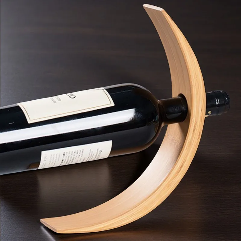 Bambus Produkt Balance Rotwein Rack Einzelne Wein Flasche Ständer Dekor Kreative Wein Flasche Rack Display Stand Dekoration