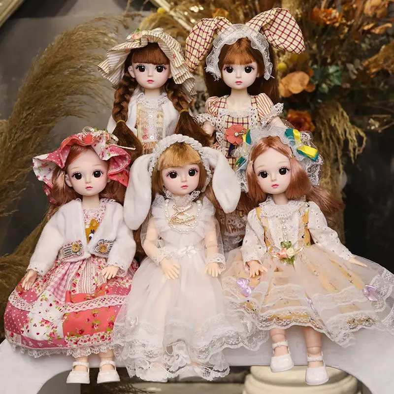 Full Set 1/6 Bjd Dolls 30cm Anime Kawaii Doll 23 Joint Movable Body With Skirt Hat Headdress Girls Gift Dress Up DIY Toys Reborn