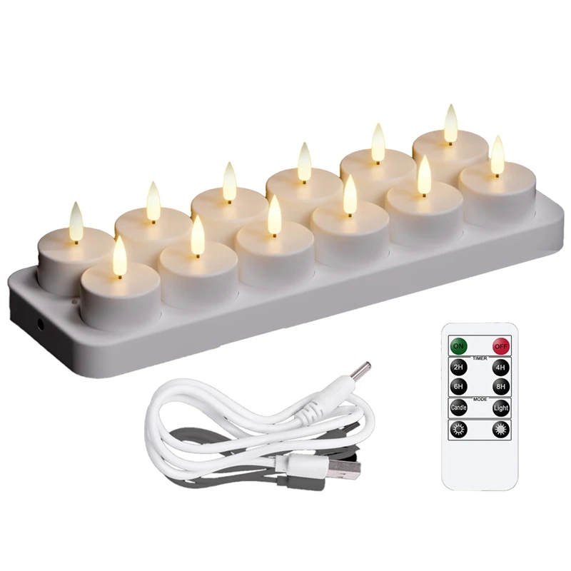 

Top Deals Rechargeable Tea Lights Candles, 12 Pcs Rechargeable Candles With Remote Charging Base, LED Flameless Candles