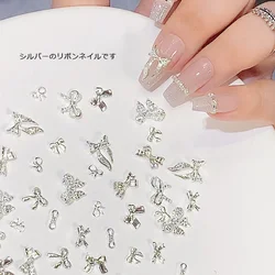 TSZS 3D Silver Bowknot Nail Charms Metal Alloy Bow Nail Art Rhinestones Manicure Jewelry For DIY Nail Accessories
