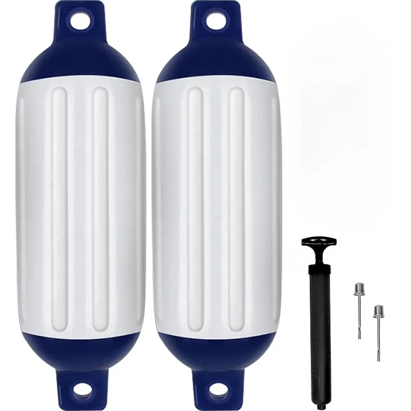 2 PCS White&Blue Vinyl Twin Eyes Boat Fender Bumpers with Ribbed Boat Fenders for Docking 4.5/6.5/8.5inch