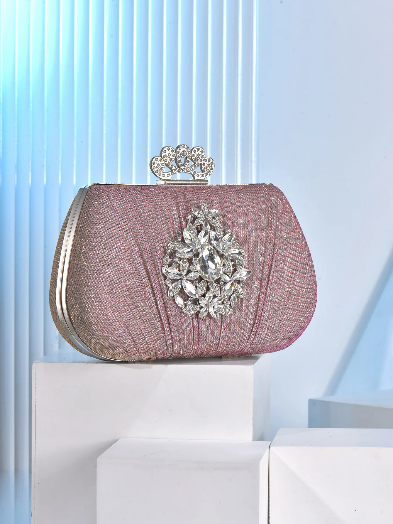 New dinner  pleated portable evening  dress clutch bag diamond-encrusted celebrity party bag retro light luxury