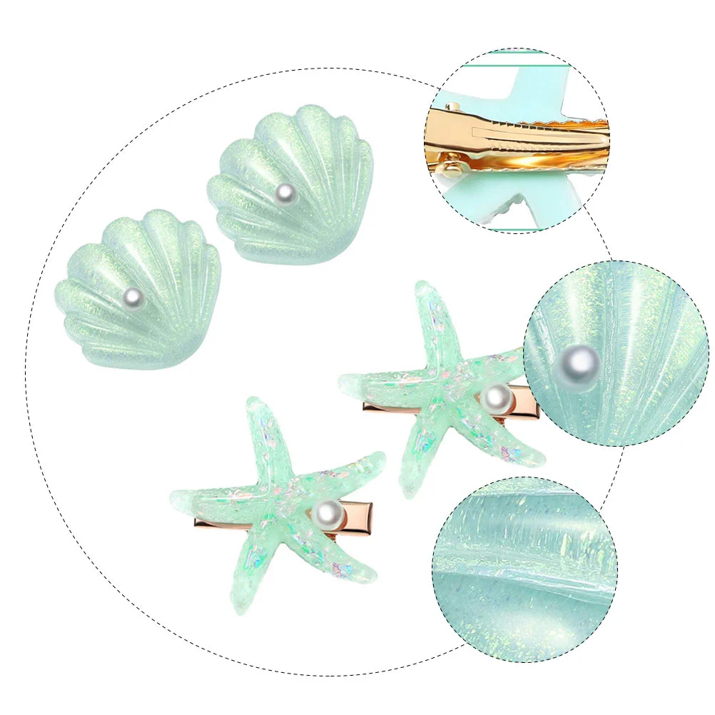 4 Pcs Halloween Accessories Shell Starfish Hair Clip Girl Clips for Girls Resin Plastic Hairpins