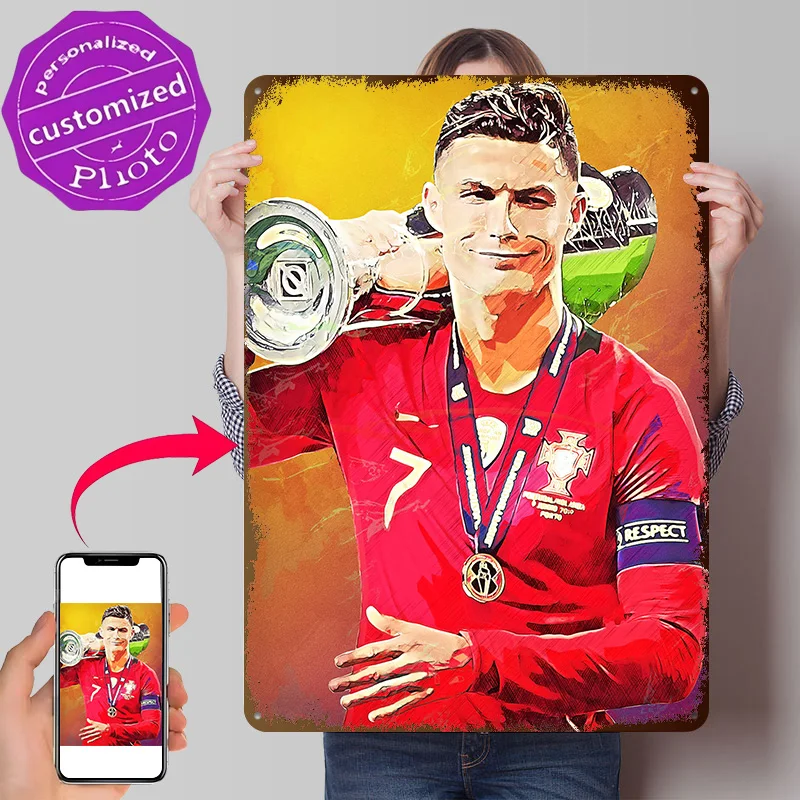 Cristiano Ronaldo Portugal Victory 3D Texture Metal Poster Customized Wall Art Tin Sign Gift for Mancave Home Decoration Luxury