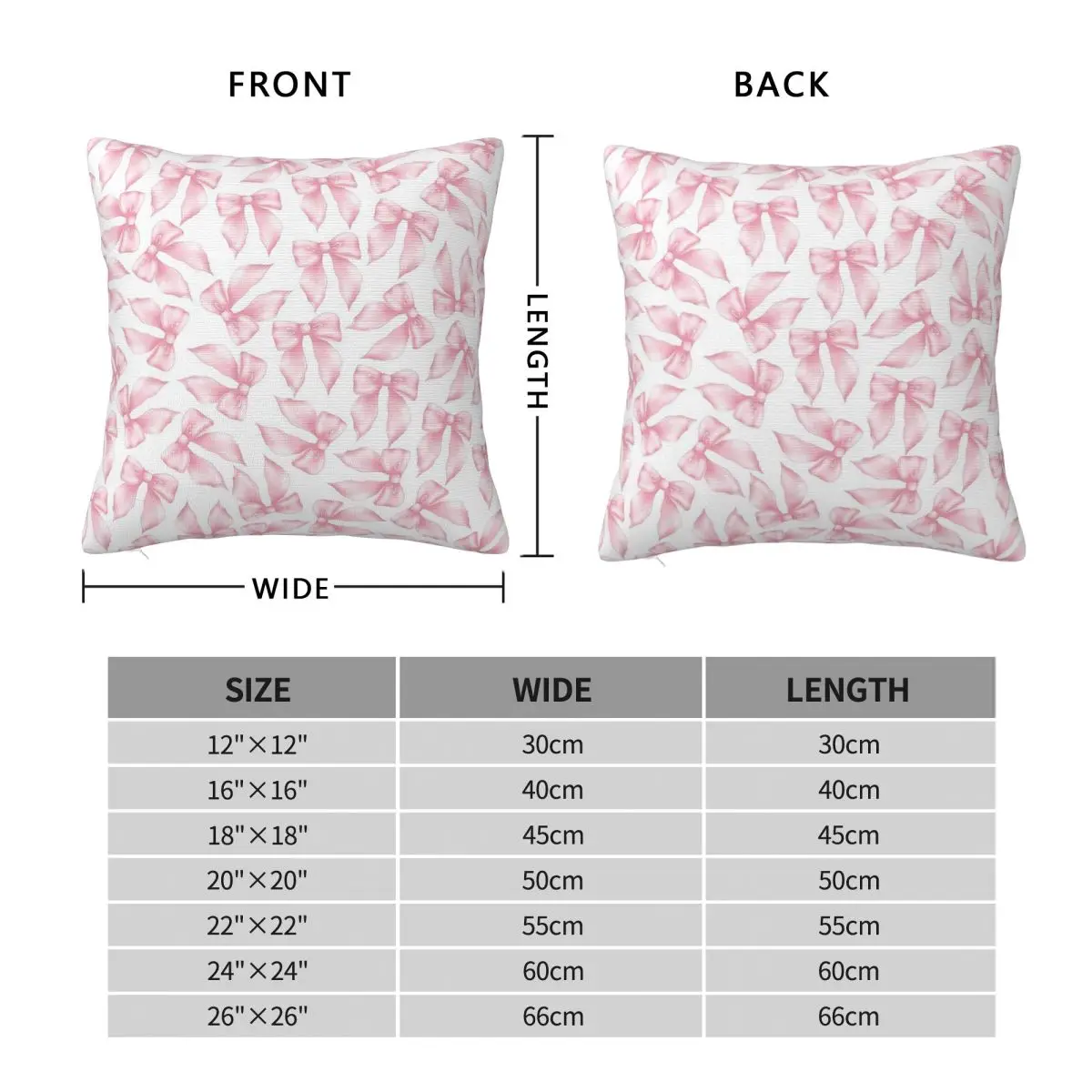 Cochuette Pink Bow Bliss-pattern Square Pillowcase Pillow Cover Cushion Zip Decorative Comfort Throw Pillow for Home Living Room