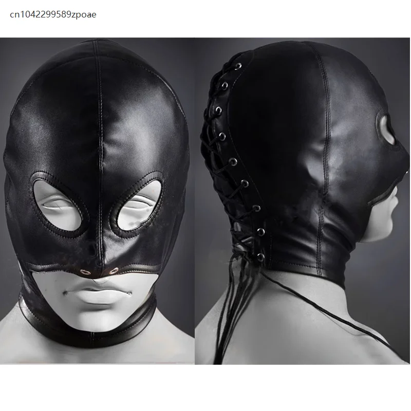 

Unisex Punk Style Black Hood Mask Cosplay Performance Props Patent Leather Mask With Exposed Mouth Hat Bar Stage Party Dress Up