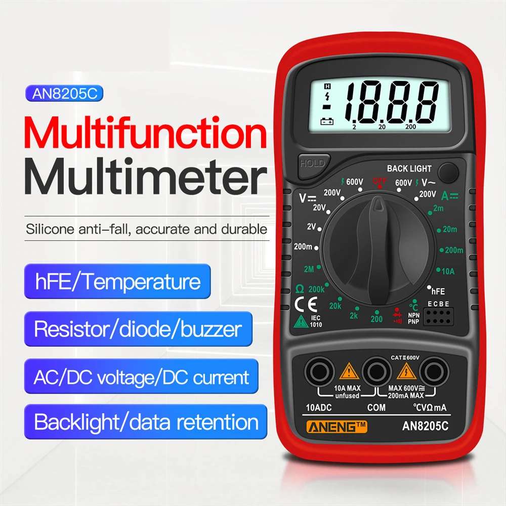 High-precision LCD Backlight AN8205C Digital Multimeter AC/DC Ammeter Volt Ohm Multimetro Tester Meter With Thermocouple