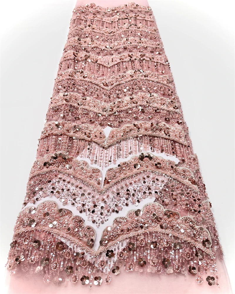 European 3D Groom Embroidered Lace Fabric African French Beaded Sequin Bridal Wedding Party Dress Fabric New 2025