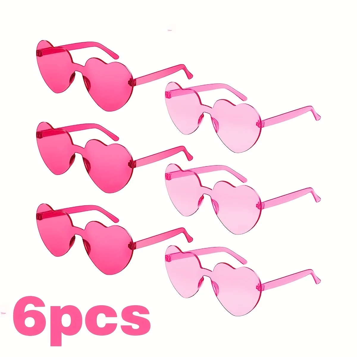 Heart Shaped Rimless Eyewear for Party Favor, Trendy, Transparent, Candy Color, Fashion, 6 Pcs