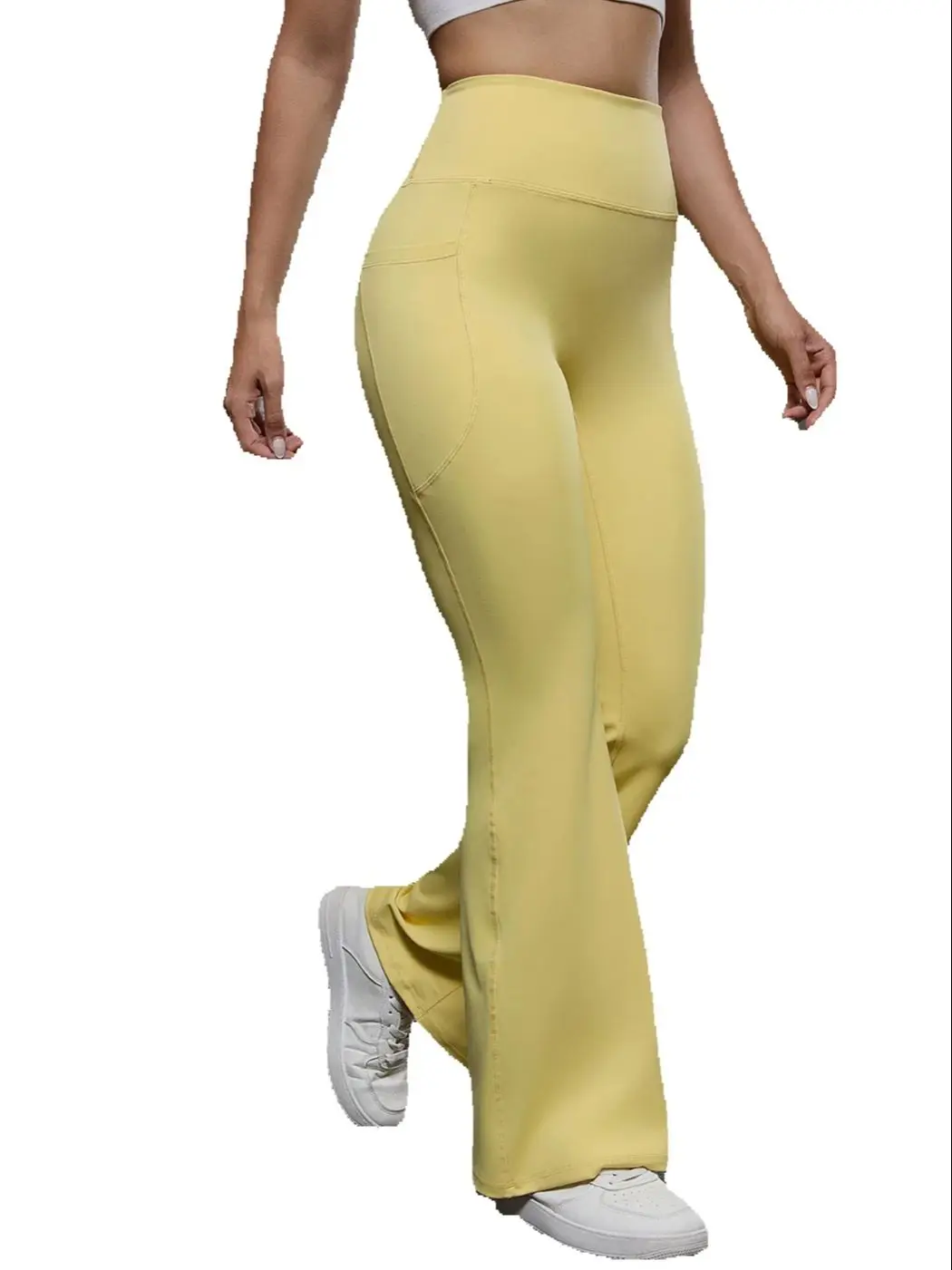 European and American Style New Elastic Workwear Pocket Flare Pants with Hip Lift for Sports and Yoga