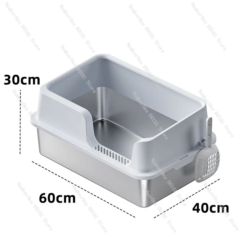 Stainless Steel Cat Litter Box Semi Enclosed Splash Proof Large Cat Toilet Durable Pet Litter Tray Easy Clean