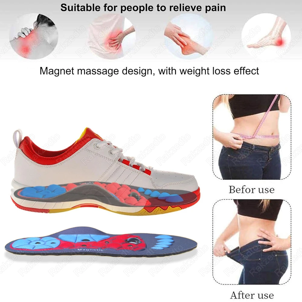 Magnetic Therapy Massage Insoles for Shoes Man Weight Loss Inserts Flat Foot Arch Support Orthotic Insoles for Feet Acupressure