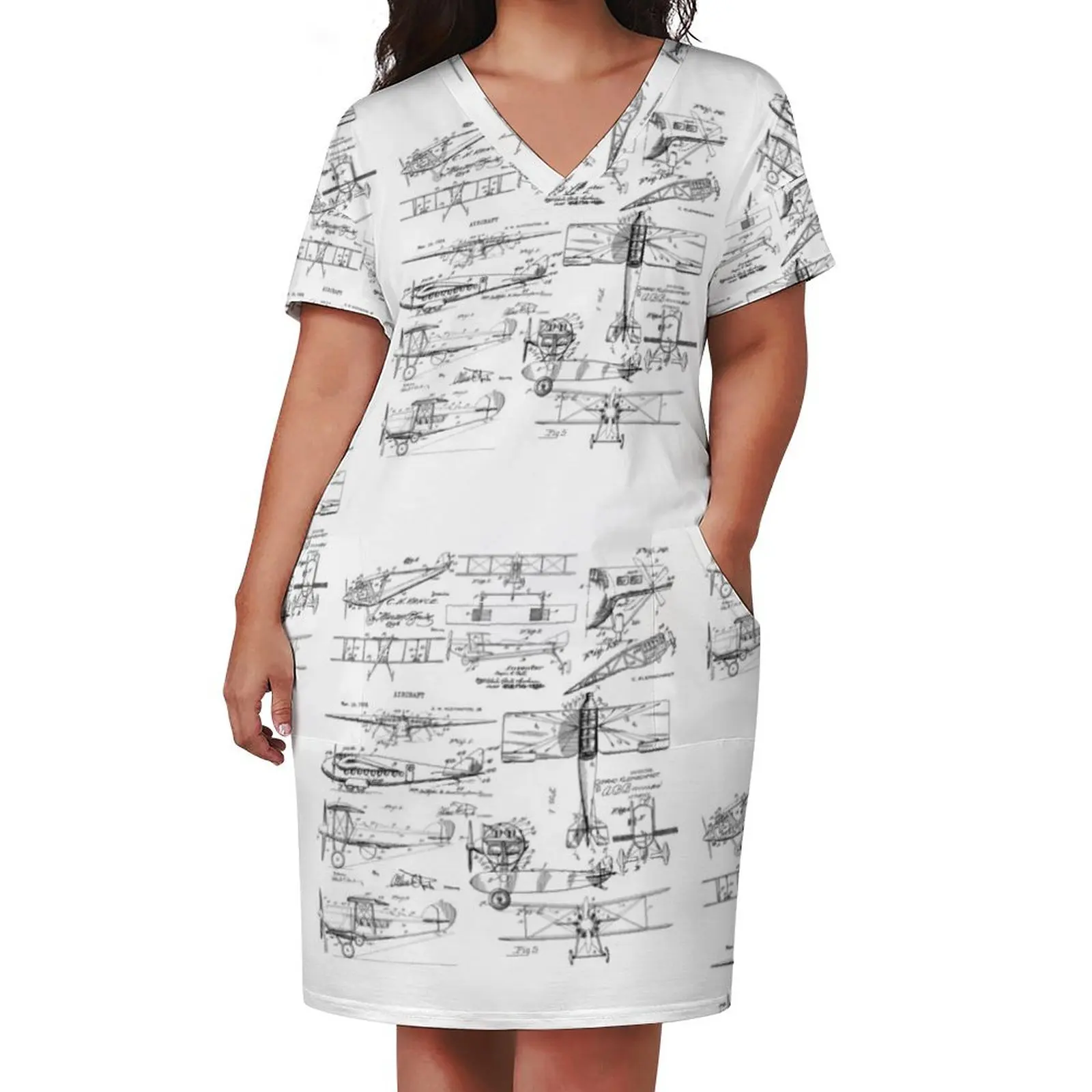 Aviation Biplane Blueprint Drawing Gift for Pilots Loose Pocket Dress ladies dresses for women 2025 dress women elegant luxury