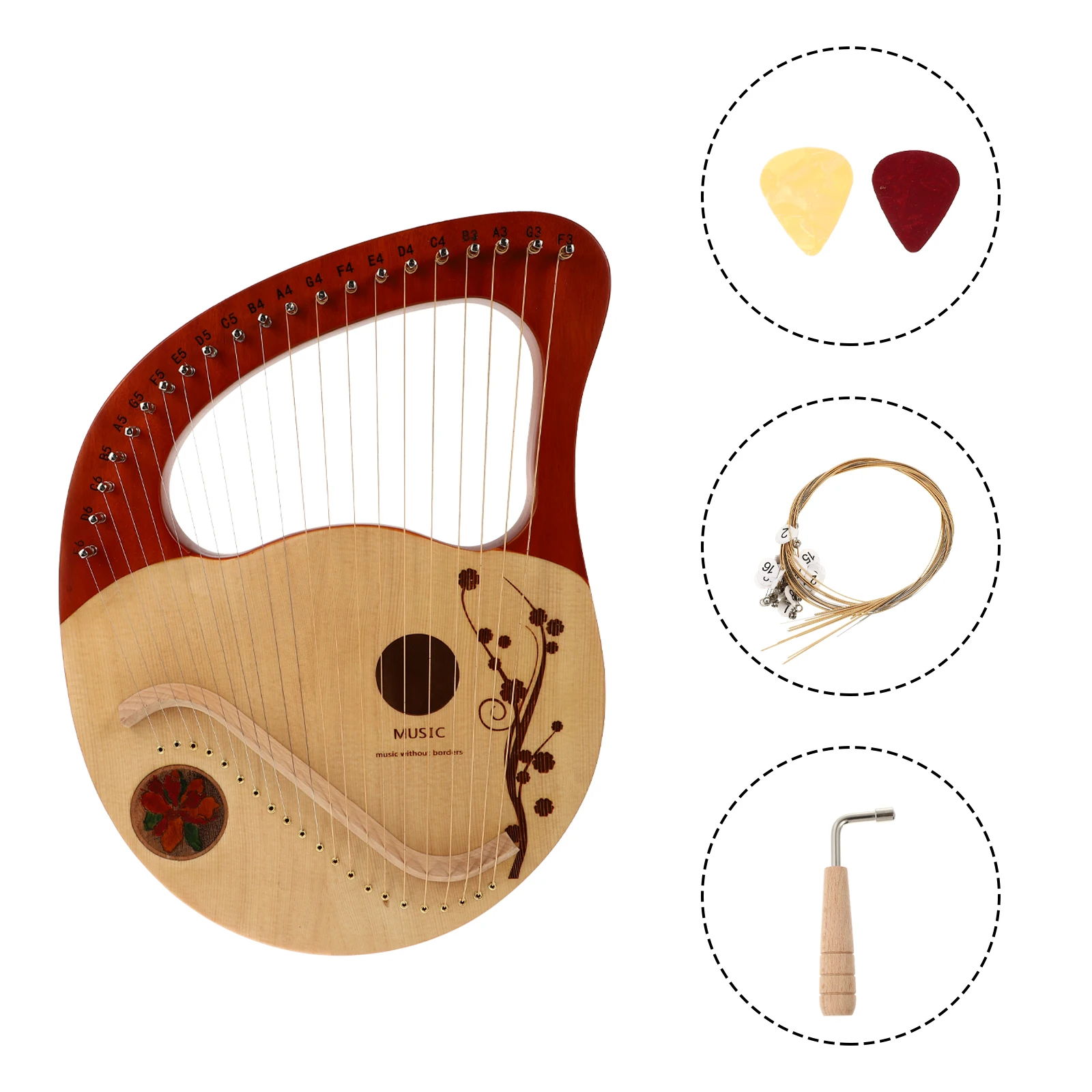 

21 String Portable Harp Solid Wood Musical Instrument H held Lyre Retro Ancient Style Durable Strings Smooth Surface