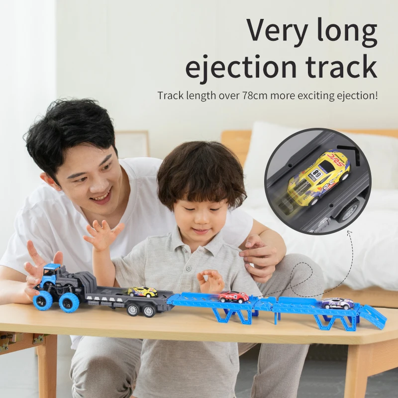 Deformable Rail Car Ejection Folding Big Truck Toys for Kids Container Transporter Playset Children Christmas Birthday Gift