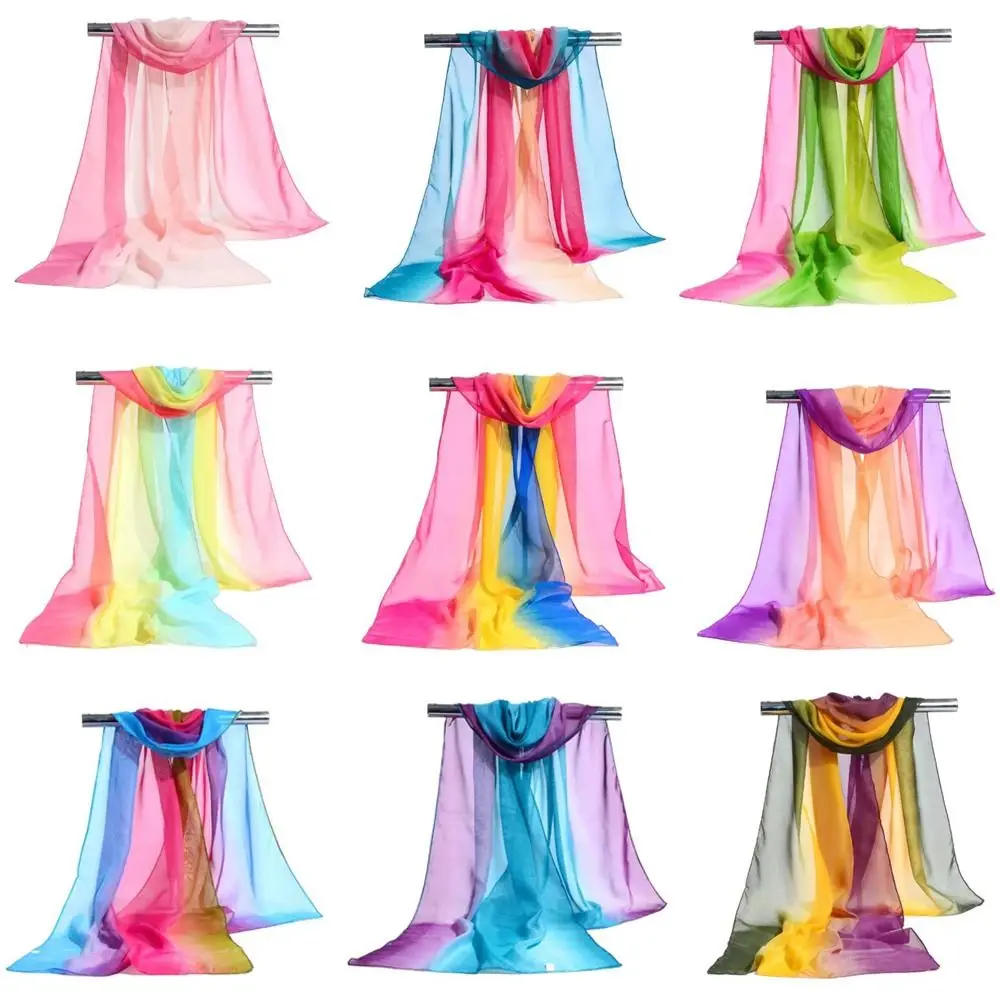 Mode 160*50 cm Chiffon Schal Sonnencreme Gradienten Lange Wrap Schal Waschbar Schmetterling Print Seidenschal für Frauen