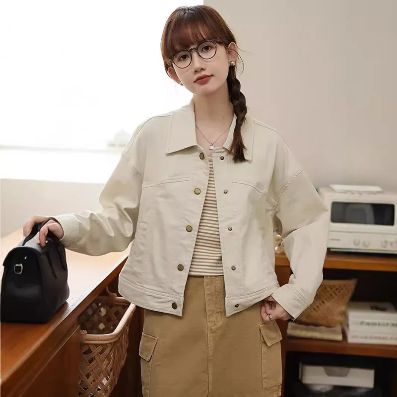

2025 Autumn New Style Women's Jacket White Cotton Jacket Long Sleeve Single Buttoned Coat Korean Reviews Many Girls Clothes