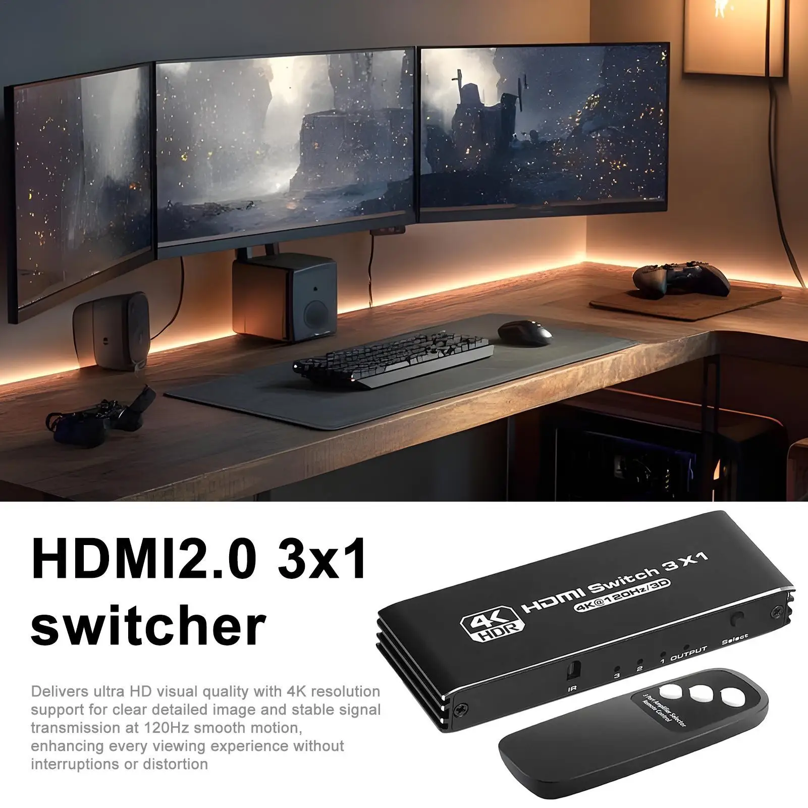 مقسم واجهة الوسائط المتعددة عالي الوضوح 4K120 هرتز مع جهاز تحكم عن بعد، محول توصيل وتشغيل الكمون المنخفض للصوت