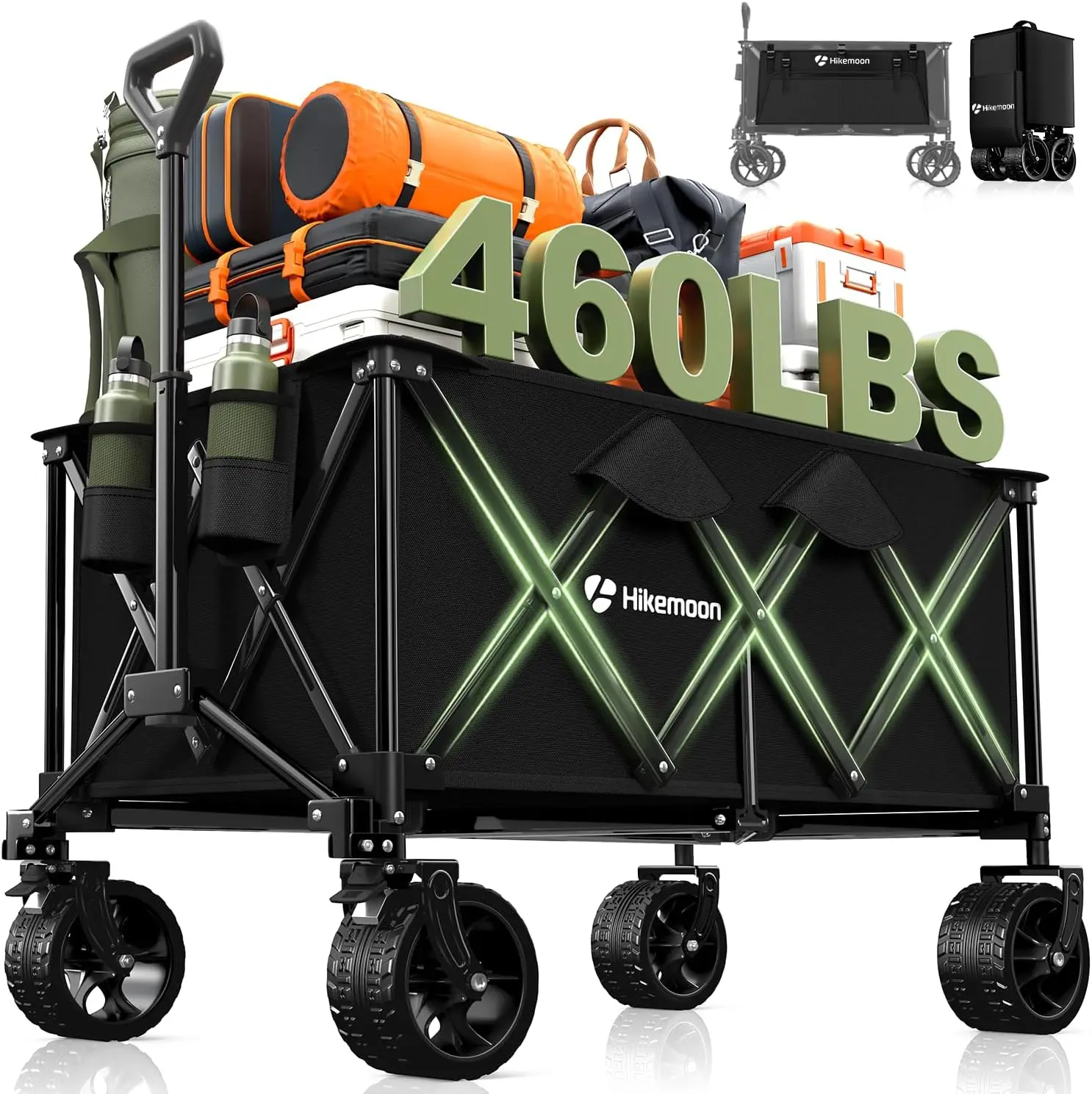 

Collapsible Wagon Cart Foldable 460LB Weight Capacity 220L Heavy Duty Folding Beach Wagon with Big All-Terrain Wheels Utility Wa