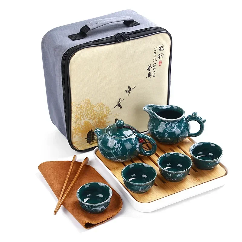 Chinese Travel Kung Fu Tea Set, Portable Ceramic Teapot, Tea Jars, Te/a Drinking Utensil, Cup for Drinking Te/a
