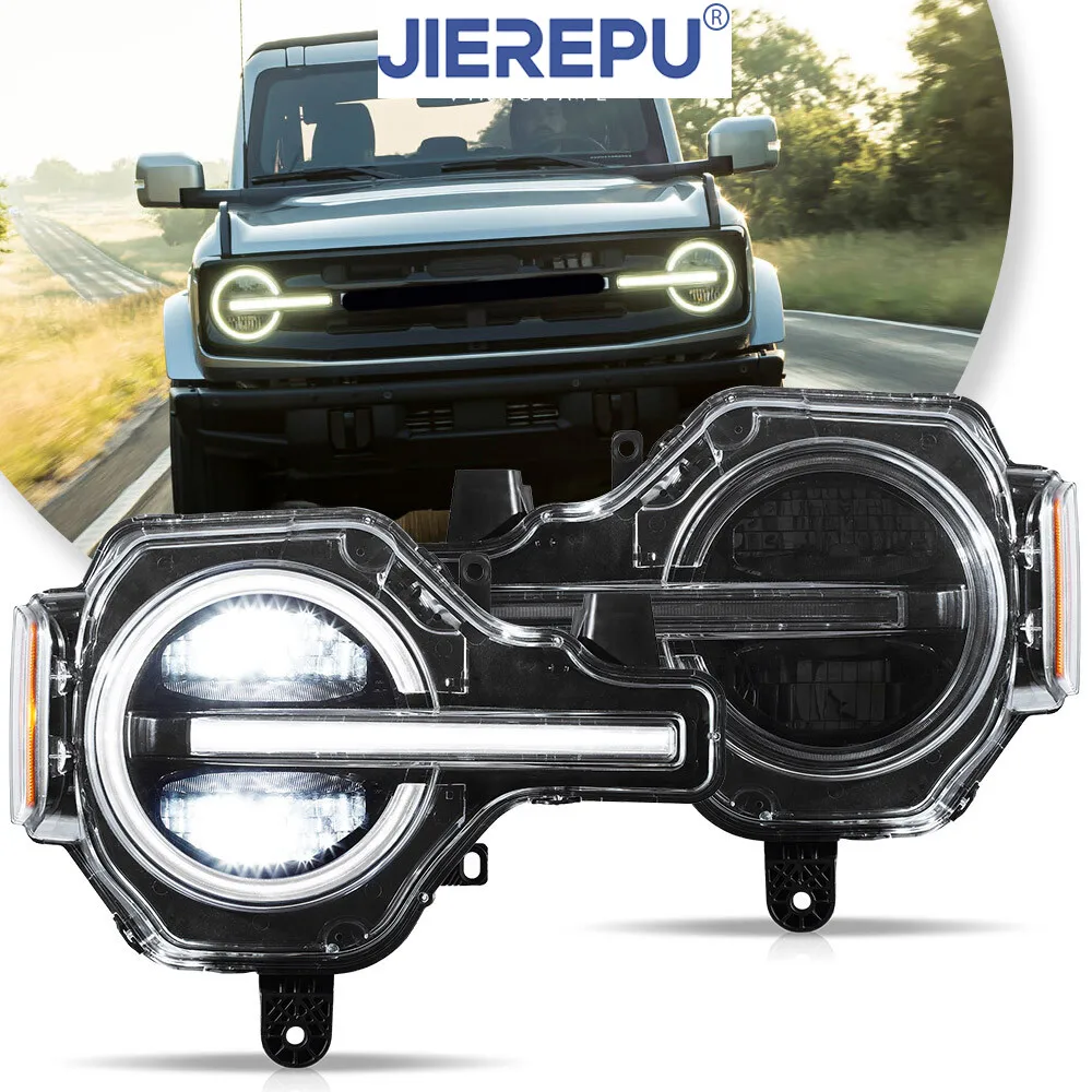 

1 пара светодиодных фар для Ford Bronco 2021-2024 с DRL белого и янтарного цвета