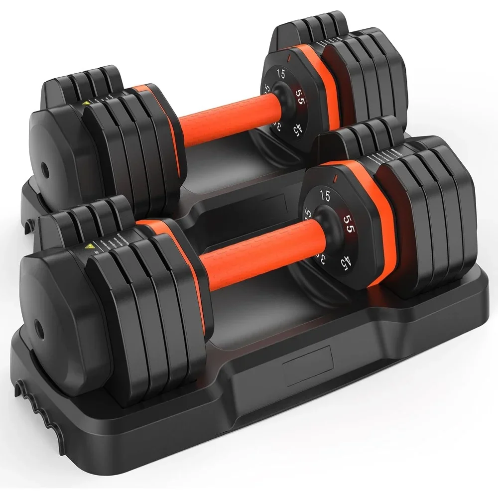 

55LB Adjustable Dumbbells Set,15LB to 55LB Adjustable Dumbbells of 2,Weight Dumbbells Set 50lbs, Anti-Slip Handle