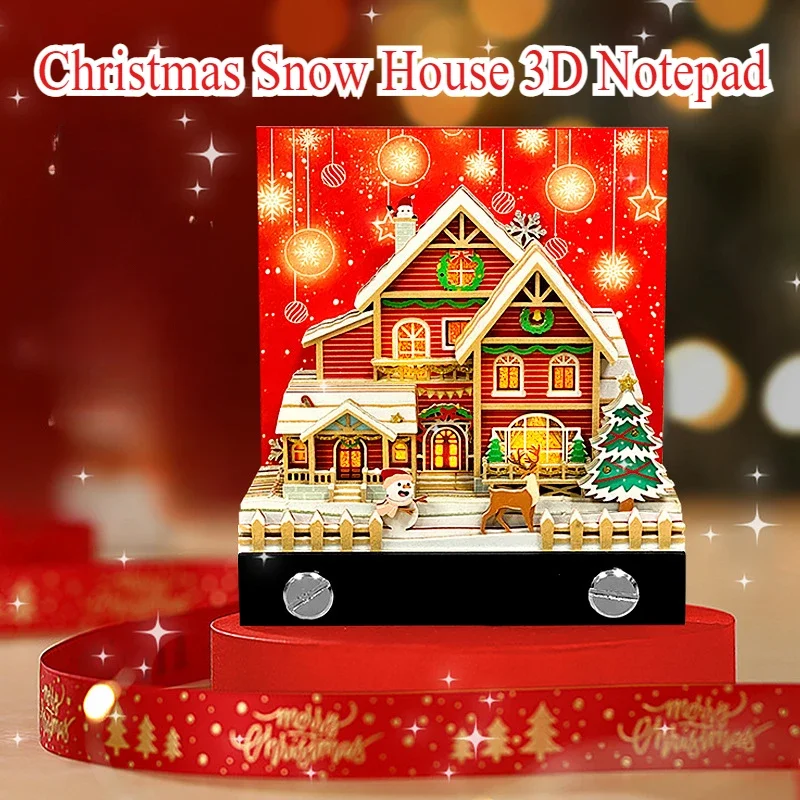 XMAS Christmas Snow House Three-dimensional Notepad Exquisite Paper Sculpture Ornaments Calendar Bookmark Notepad School Supplie