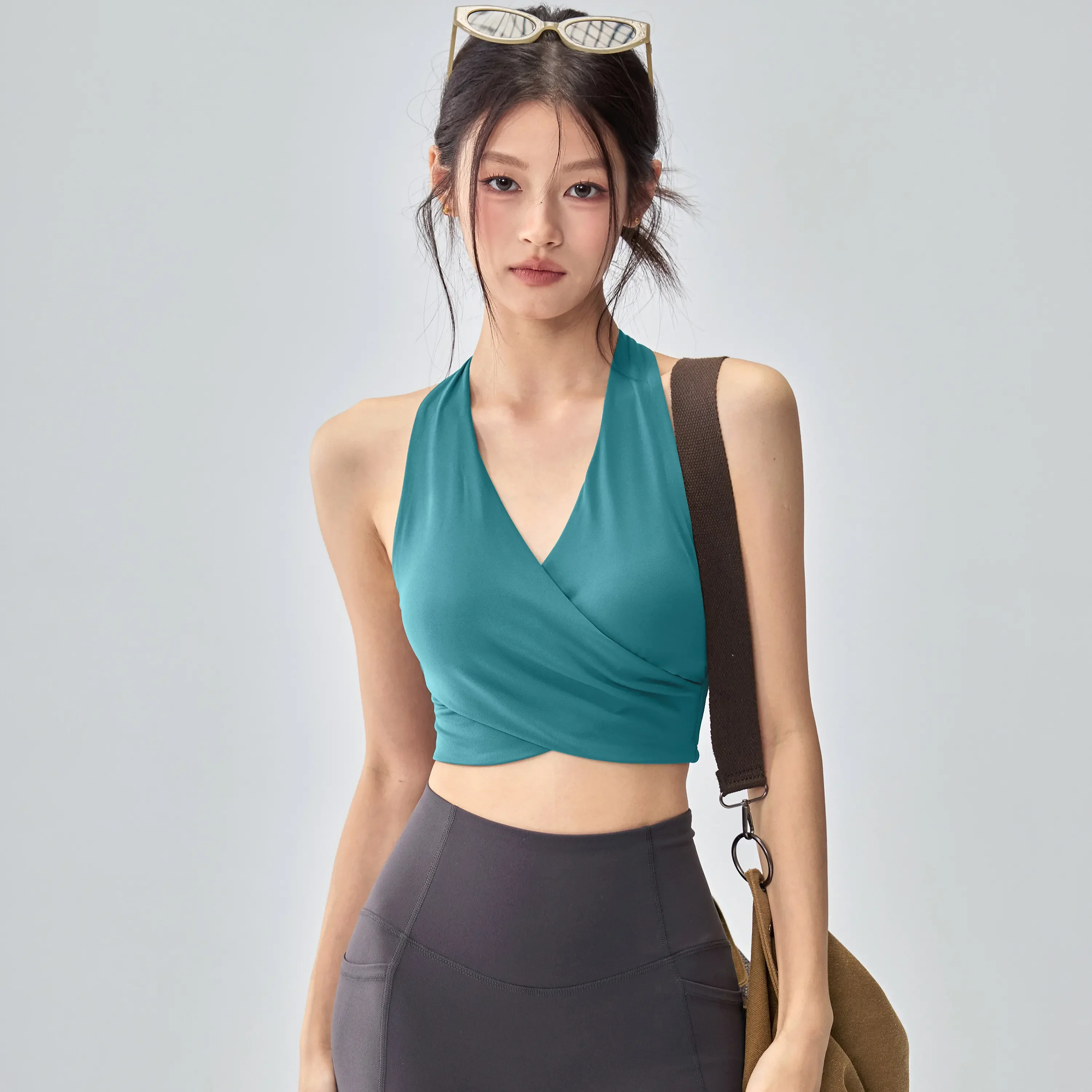 Women's Quick-Drying Sports Vest Gym Fitness Halter Top with Chest Pad Push-Up Shockproof Pilates Thin Summer Professional Strap