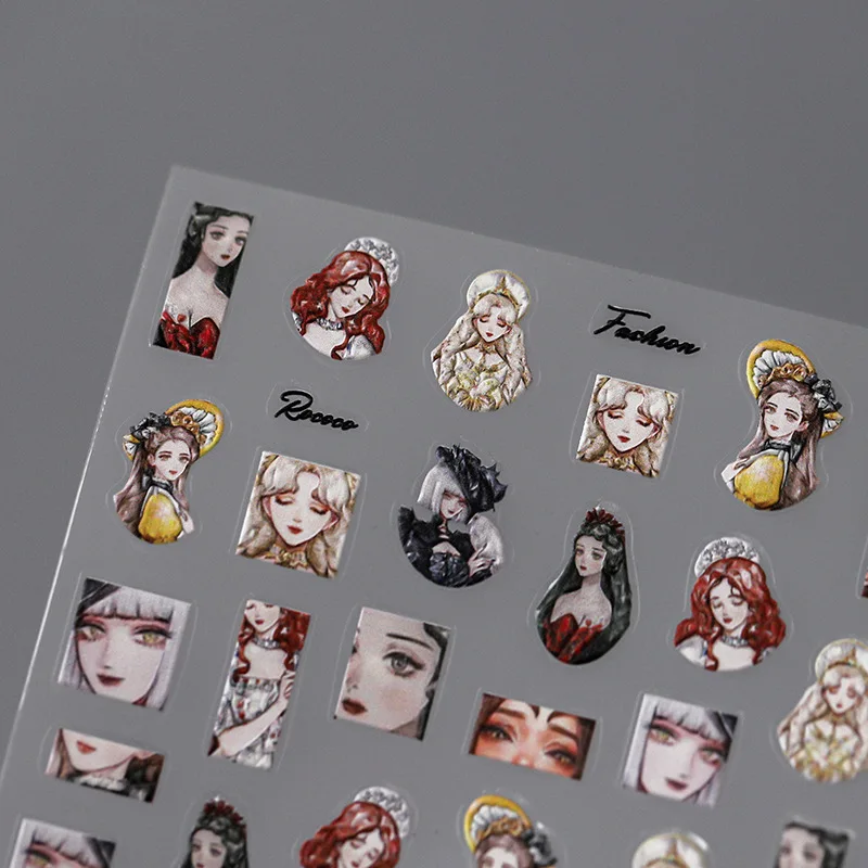 Rococo Style Comic Girl Retro 5D Soft Embossed Reliefs Self Adhesive Nail Art Decorations Stickers Y2K Cute 3D Manicure Decals