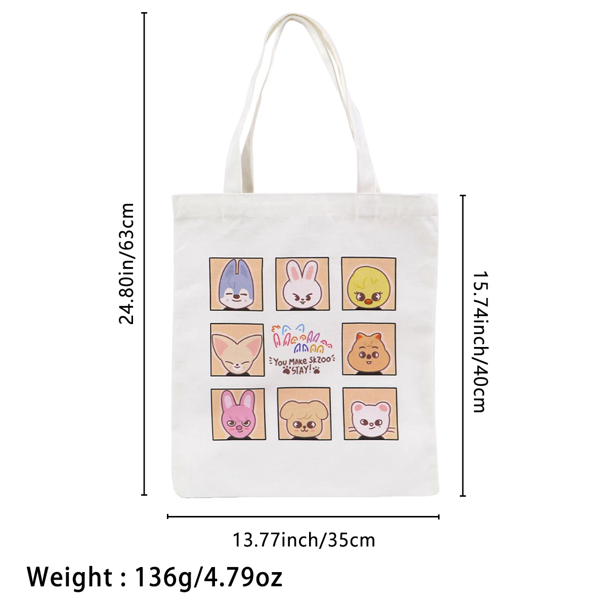 Niedliche Cartoon-Tiere, fältige Tragetaschen, lässig, tragbar, Schultertasche, leicht, Einkaufstasche, große wiederverwendbare Canvas-Tasche für Mädchen – Detail 1