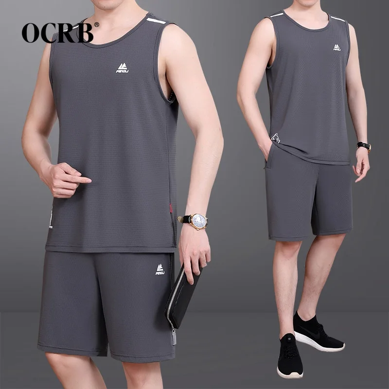 

Легкий дышащий мужской спортивный комплект: футболка с круглым вырезом и шорты для баскетбола, повседневный летний наряд