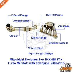 JKVK RACING SS304 Equal Length Turbo Exhause Manifold with downpipe for Mit subi shi Evolution Evo 10 X 4B11T X  2008-2015