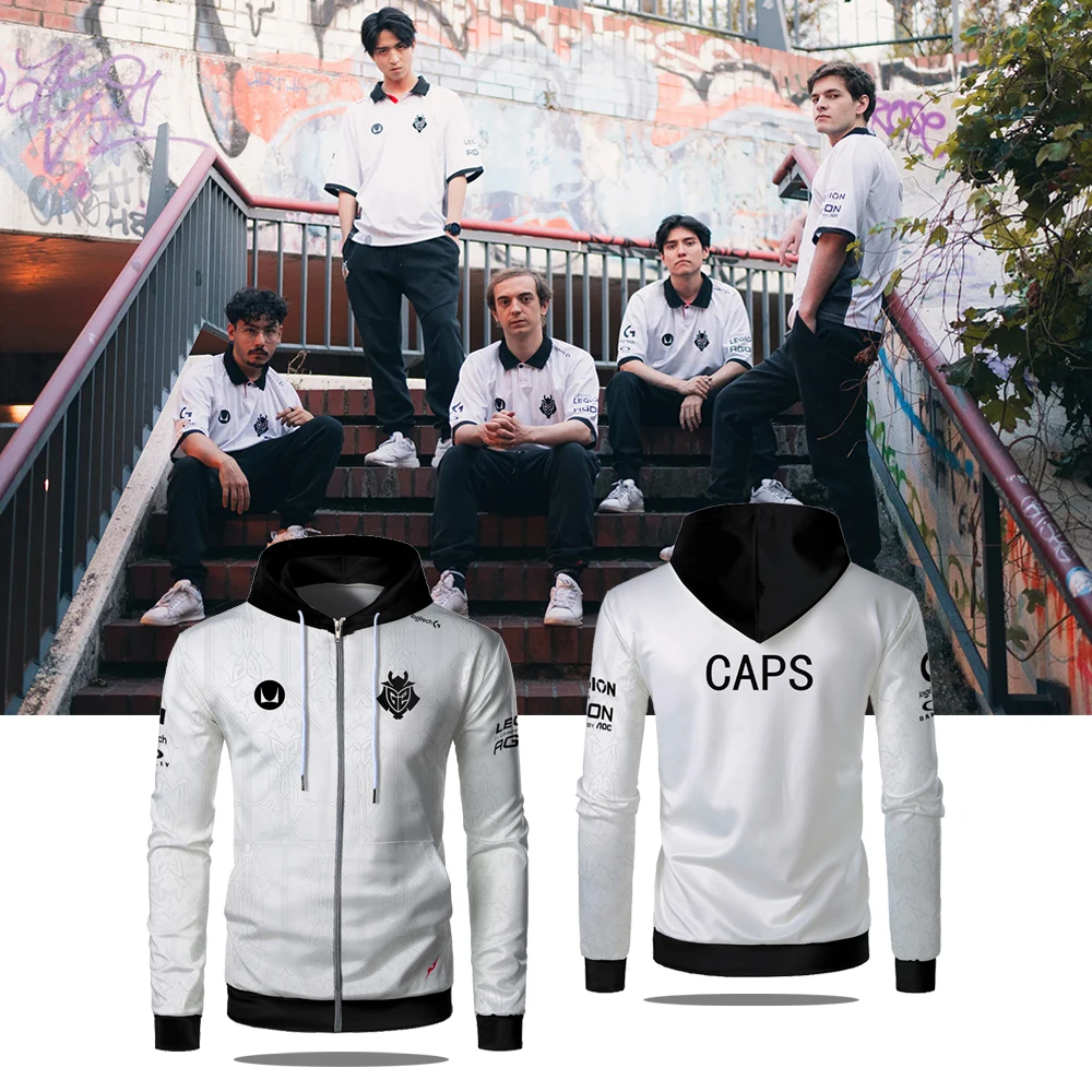 2024 New G2 Esports Team Uniform Zip Up Hoodie League Of Legends World Finals Jersey Hoody CAPS Fans Custom Training Clothes